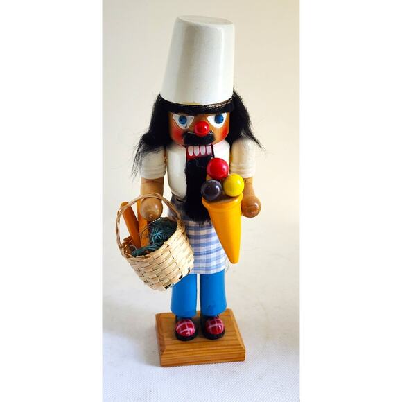 NUTCRACKER-Wood-Moving Lever Mouth-Baker Basket w/Bread-Ice Cream Cone-10" Tall - Picture 1 of 13